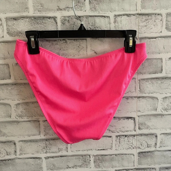 Women’s Wild Fable hot pink ribbed high leg cheeky bikini bottoms Medium - Picture 2 of 3